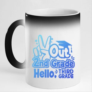 Peace Out 2Nd Grade Hello 3Rd Grade Teacher Graduation Cap Funny Gift 11oz Black Color Changing Mug