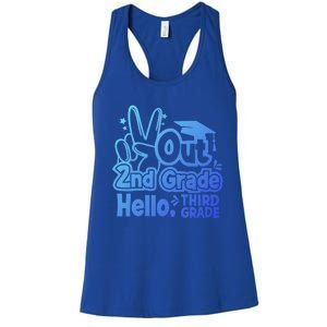 Peace Out 2Nd Grade Hello 3Rd Grade Teacher Graduation Cap Funny Gift Women's Racerback Tank