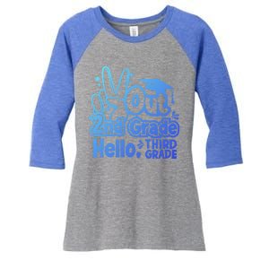 Peace Out 2Nd Grade Hello 3Rd Grade Teacher Graduation Cap Funny Gift Women's Tri-Blend 3/4-Sleeve Raglan Shirt