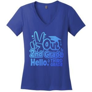 Peace Out 2Nd Grade Hello 3Rd Grade Teacher Graduation Cap Funny Gift Women's V-Neck T-Shirt