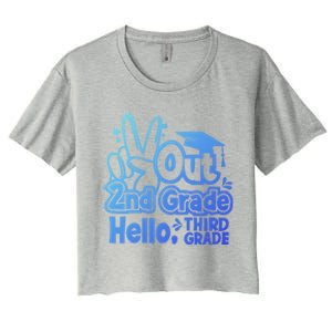 Peace Out 2Nd Grade Hello 3Rd Grade Teacher Graduation Cap Funny Gift Women's Crop Top Tee