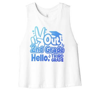 Peace Out 2Nd Grade Hello 3Rd Grade Teacher Graduation Cap Funny Gift Women's Racerback Cropped Tank