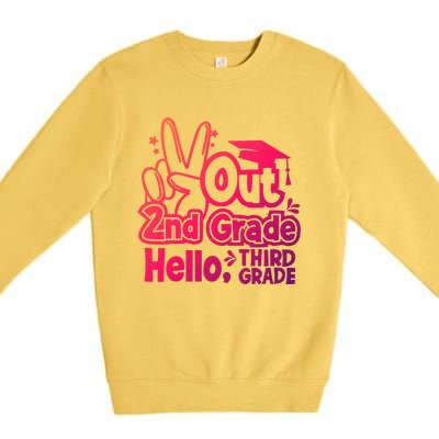 Peace Out 2Nd Grade Hello 3Rd Grade Teacher Graduation Cap Funny Gift Premium Crewneck Sweatshirt