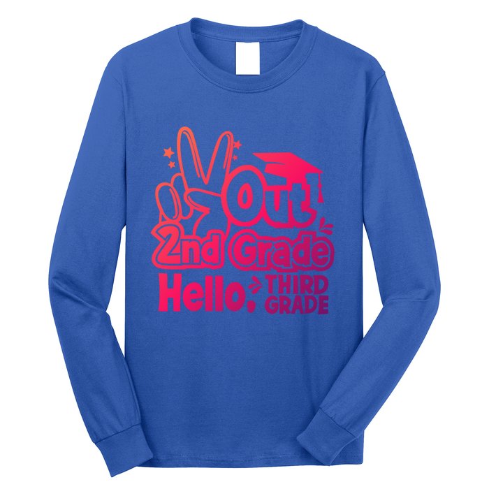 Peace Out 2Nd Grade Hello 3Rd Grade Teacher Graduation Cap Funny Gift Long Sleeve Shirt