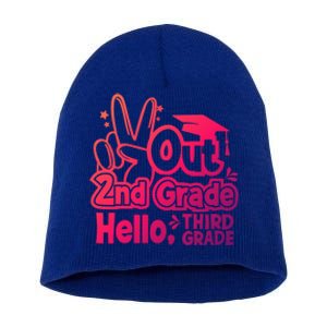 Peace Out 2Nd Grade Hello 3Rd Grade Teacher Graduation Cap Funny Gift Short Acrylic Beanie