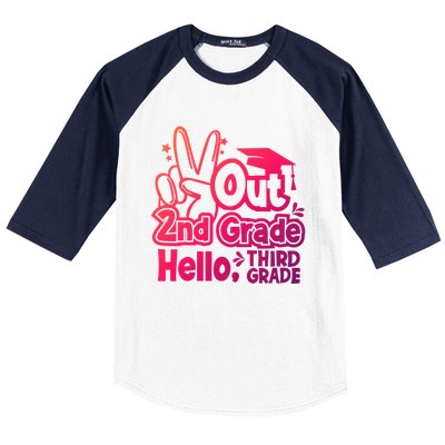 Peace Out 2Nd Grade Hello 3Rd Grade Teacher Graduation Cap Funny Gift Baseball Sleeve Shirt