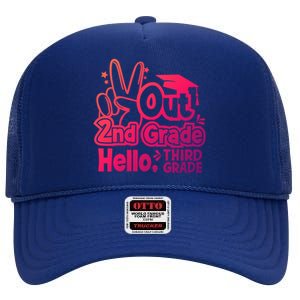 Peace Out 2Nd Grade Hello 3Rd Grade Teacher Graduation Cap Funny Gift High Crown Mesh Back Trucker Hat