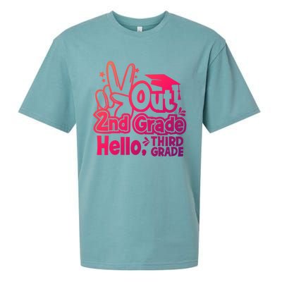 Peace Out 2Nd Grade Hello 3Rd Grade Teacher Graduation Cap Funny Gift Sueded Cloud Jersey T-Shirt