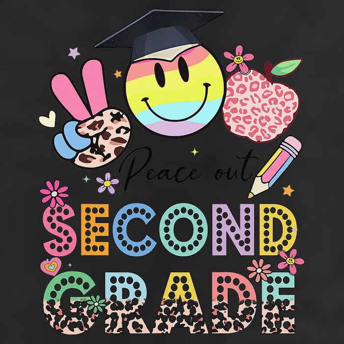 Peace Out 2nd Second Grade Graduation Last Day Of School 7 Panel Mesh Trucker Snapback Hat
