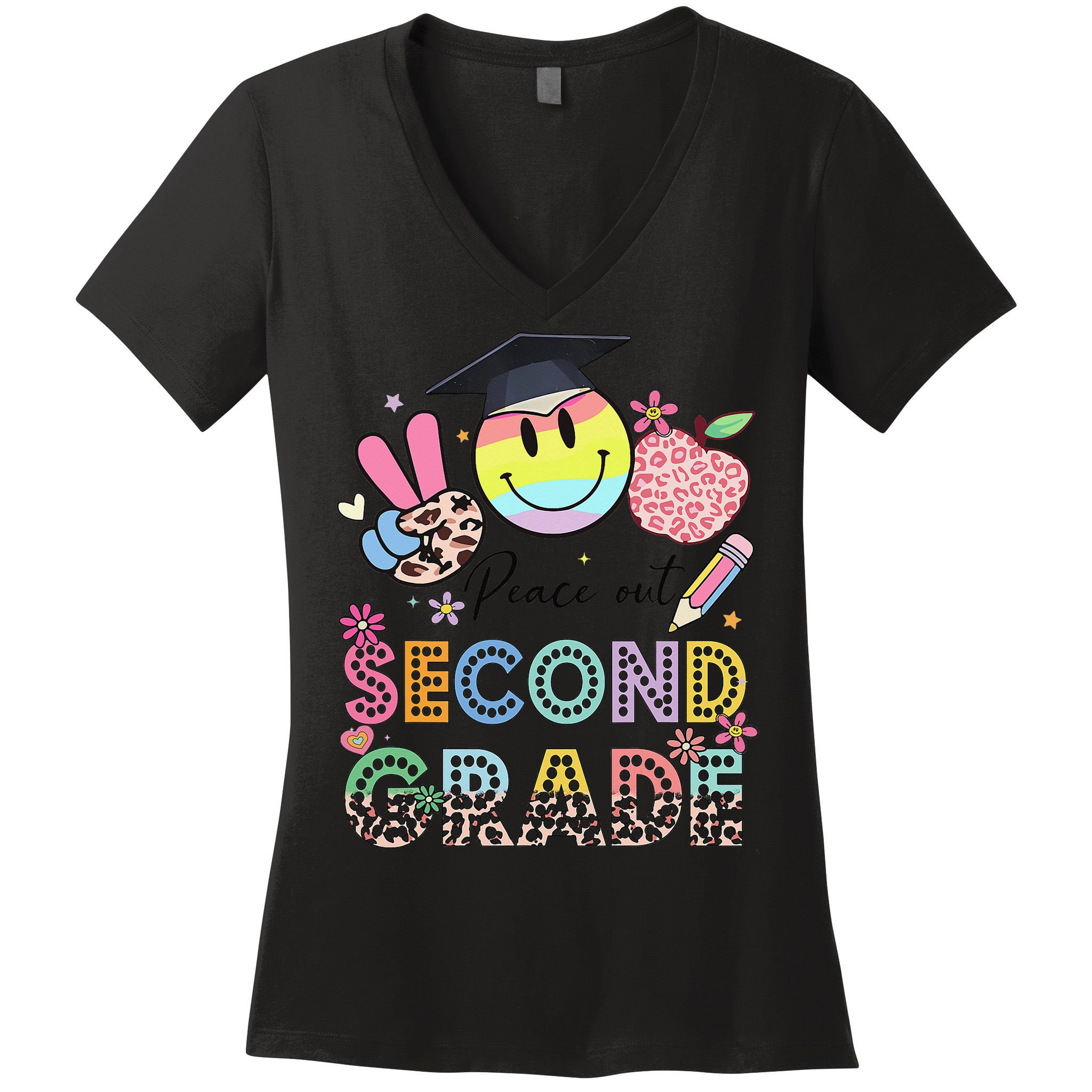 Peace Out 2nd Second Grade Graduation Last Day Of School Women's V-Neck T-Shirt