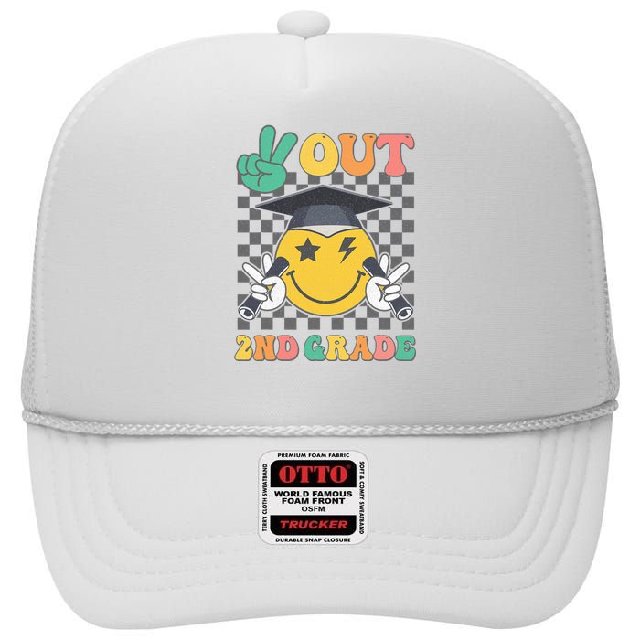 Peace Out 2nd Grade Graduation Last Day School Second Grade High Crown Mesh Back Trucker Hat