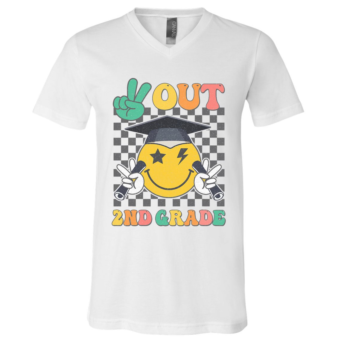 Peace Out 2nd Grade Graduation Last Day School Second Grade V-Neck T-Shirt
