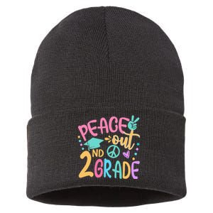 Peace Out 2nd Grade Bye Bye School Hello Summer Sustainable Knit Beanie