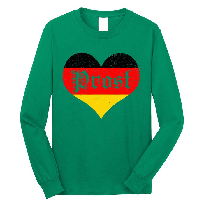 Prost Oktoberfest 2024 German Flag Heart Beer Gift Long Sleeve Shirt