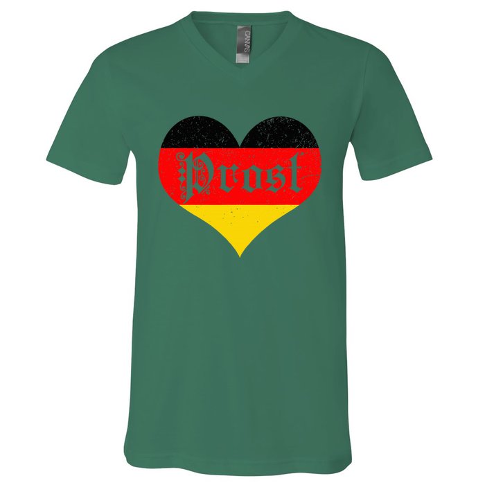 Prost Oktoberfest 2024 German Flag Heart Beer Gift V-Neck T-Shirt