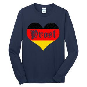 Prost Oktoberfest 2024 German Flag Heart Beer Gift Tall Long Sleeve T-Shirt