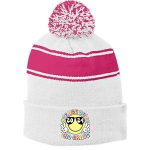 Peace Out 2nd Grade Retro Smile Last Day Of School 2024 Stripe Pom Pom Beanie