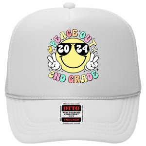 Peace Out 2nd Grade Retro Smile Last Day Of School 2024 High Crown Mesh Back Trucker Hat