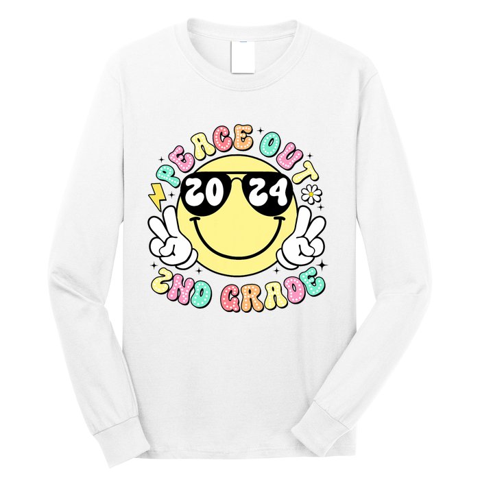 Peace Out 2nd Grade Retro Smile Last Day Of School 2024 Long Sleeve Shirt