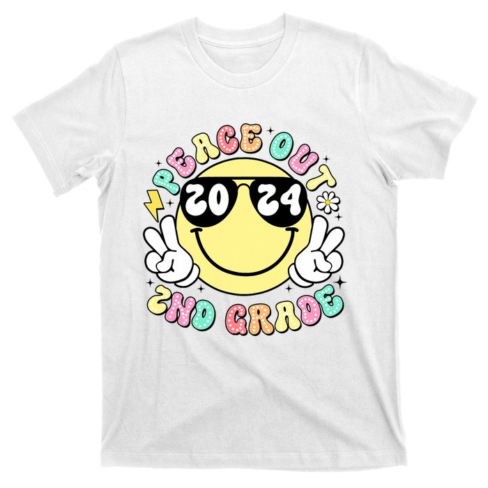 Peace Out 2nd Grade Retro Smile Last Day Of School 2024 T-Shirt