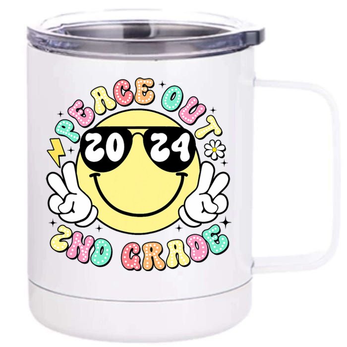 Peace Out 2nd Grade Retro Smile Last Day Of School 2024 12 oz Stainless Steel Tumbler Cup