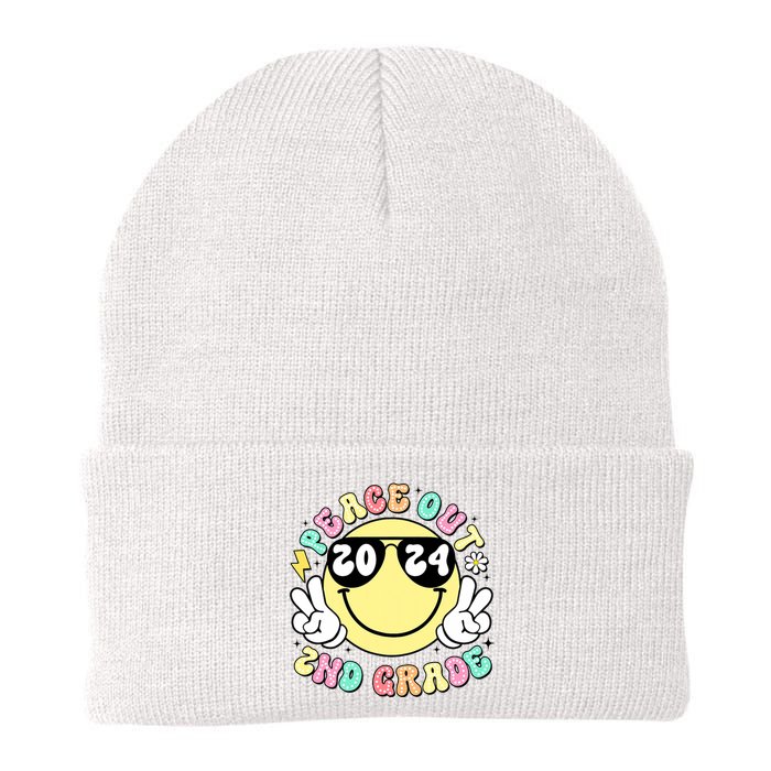 Peace Out 2nd Grade Retro Smile Last Day Of School 2024 Knit Cap Winter Beanie