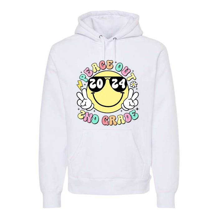 Peace Out 2nd Grade Retro Smile Last Day Of School 2024 Premium Hoodie