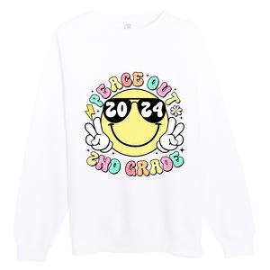 Peace Out 2nd Grade Retro Smile Last Day Of School 2024 Premium Crewneck Sweatshirt