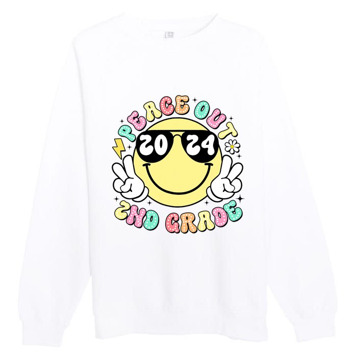 Peace Out 2nd Grade Retro Smile Last Day Of School 2024 Premium Crewneck Sweatshirt