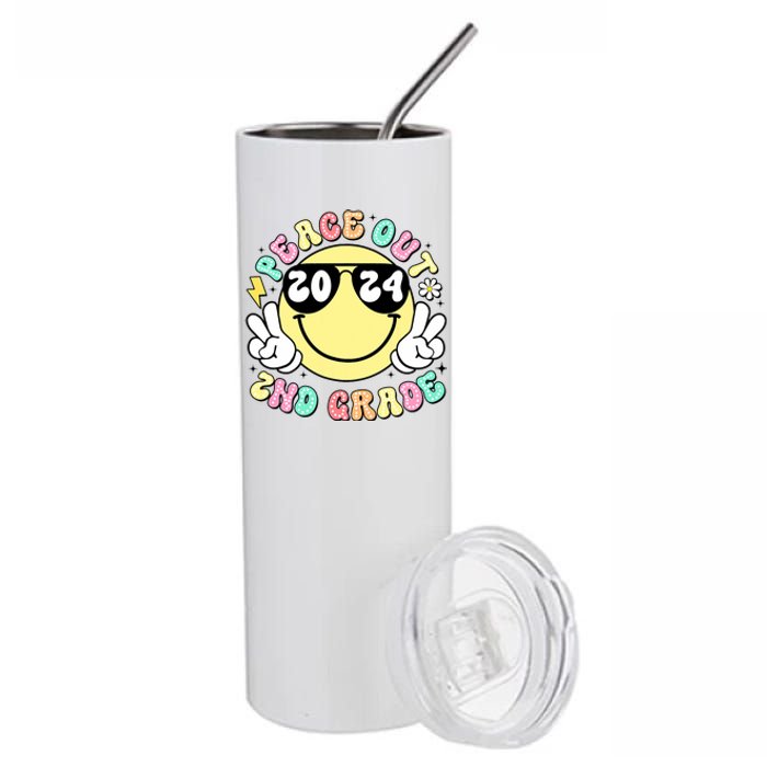 Peace Out 2nd Grade Retro Smile Last Day Of School 2024 Stainless Steel Tumbler