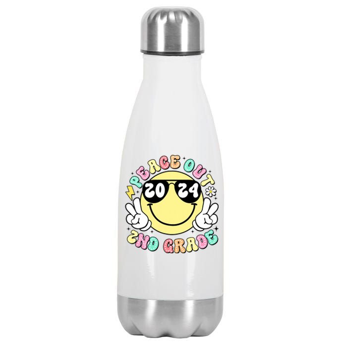 Peace Out 2nd Grade Retro Smile Last Day Of School 2024 Stainless Steel Insulated Water Bottle