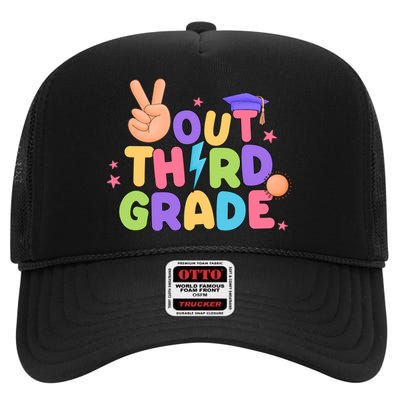 Peace Out 3rd Grade Tie Dye Last Day Of School Teacher High Crown Mesh Back Trucker Hat