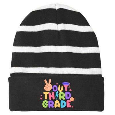 Peace Out 3rd Grade Tie Dye Last Day Of School Teacher Striped Beanie with Solid Band