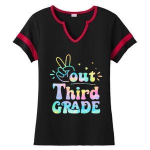 Peace Out 3rd Grade Tie Dye Last Day Of School Teacher Ladies Halftime Notch Neck Tee