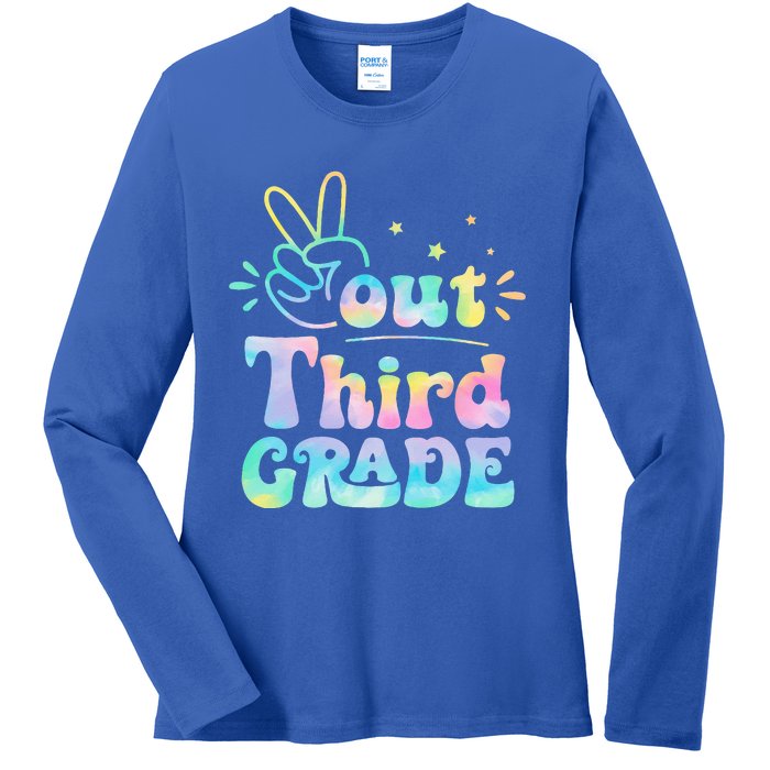 Peace Out 3rd Grade Tie Dye Last Day Of School Teacher Ladies Long Sleeve Shirt