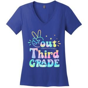 Peace Out 3rd Grade Tie Dye Last Day Of School Teacher Women's V-Neck T-Shirt