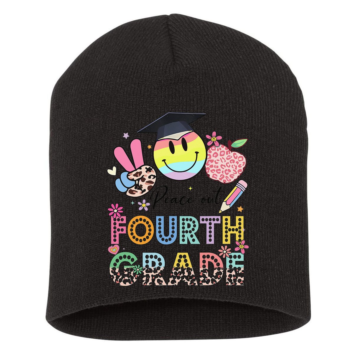 Peace Out 4th Fourth Grade Graduation Last Day Of School Short Acrylic Beanie
