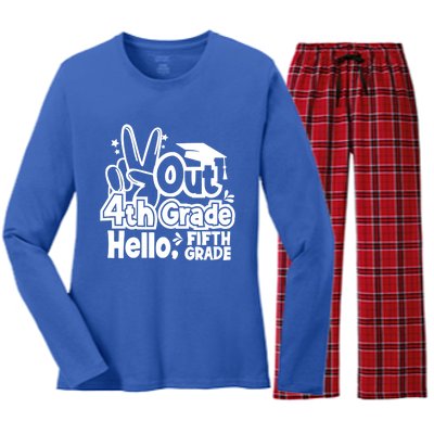 Peace Out 4Th Grade Hello 5Th Grade Teacher Graduation Cap Great Gift Women's Long Sleeve Flannel Pajama Set 