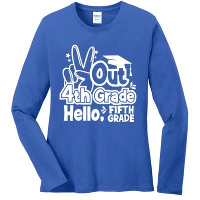 Peace Out 4Th Grade Hello 5Th Grade Teacher Graduation Cap Great Gift Ladies Long Sleeve Shirt