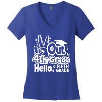 Peace Out 4Th Grade Hello 5Th Grade Teacher Graduation Cap Great Gift Women's V-Neck T-Shirt