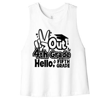 Peace Out 4Th Grade Hello 5Th Grade Teacher Graduation Cap Great Gift Women's Racerback Cropped Tank