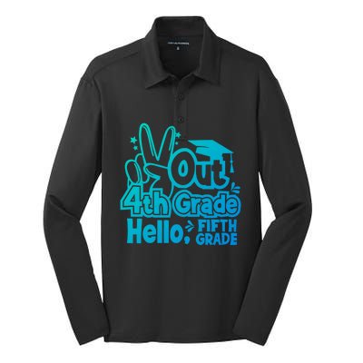 Peace Out 4Th Grade Hello 5Th Grade Teacher Graduation Cap Great Gift Silk Touch Performance Long Sleeve Polo