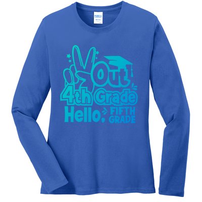 Peace Out 4Th Grade Hello 5Th Grade Teacher Graduation Cap Great Gift Ladies Long Sleeve Shirt