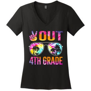 Peace Out 4th Grade Tie Dye Graduation Last Day Of School Women's V-Neck T-Shirt