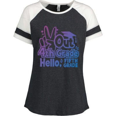 Peace Out 4Th Grade Hello 5Th Grade Teacher Graduation Cap Great Gift Enza Ladies Jersey Colorblock Tee