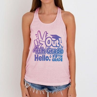 Peace Out 4Th Grade Hello 5Th Grade Teacher Graduation Cap Great Gift Women's Knotted Racerback Tank