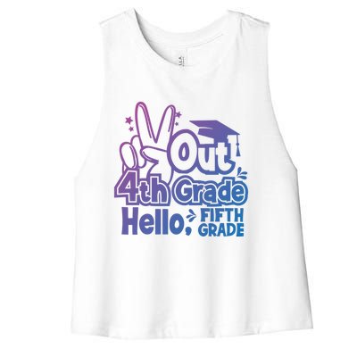 Peace Out 4Th Grade Hello 5Th Grade Teacher Graduation Cap Great Gift Women's Racerback Cropped Tank