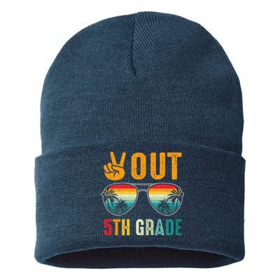 Peace Out 5th Grade Retro Graduation Last Day Of School Sustainable Knit Beanie