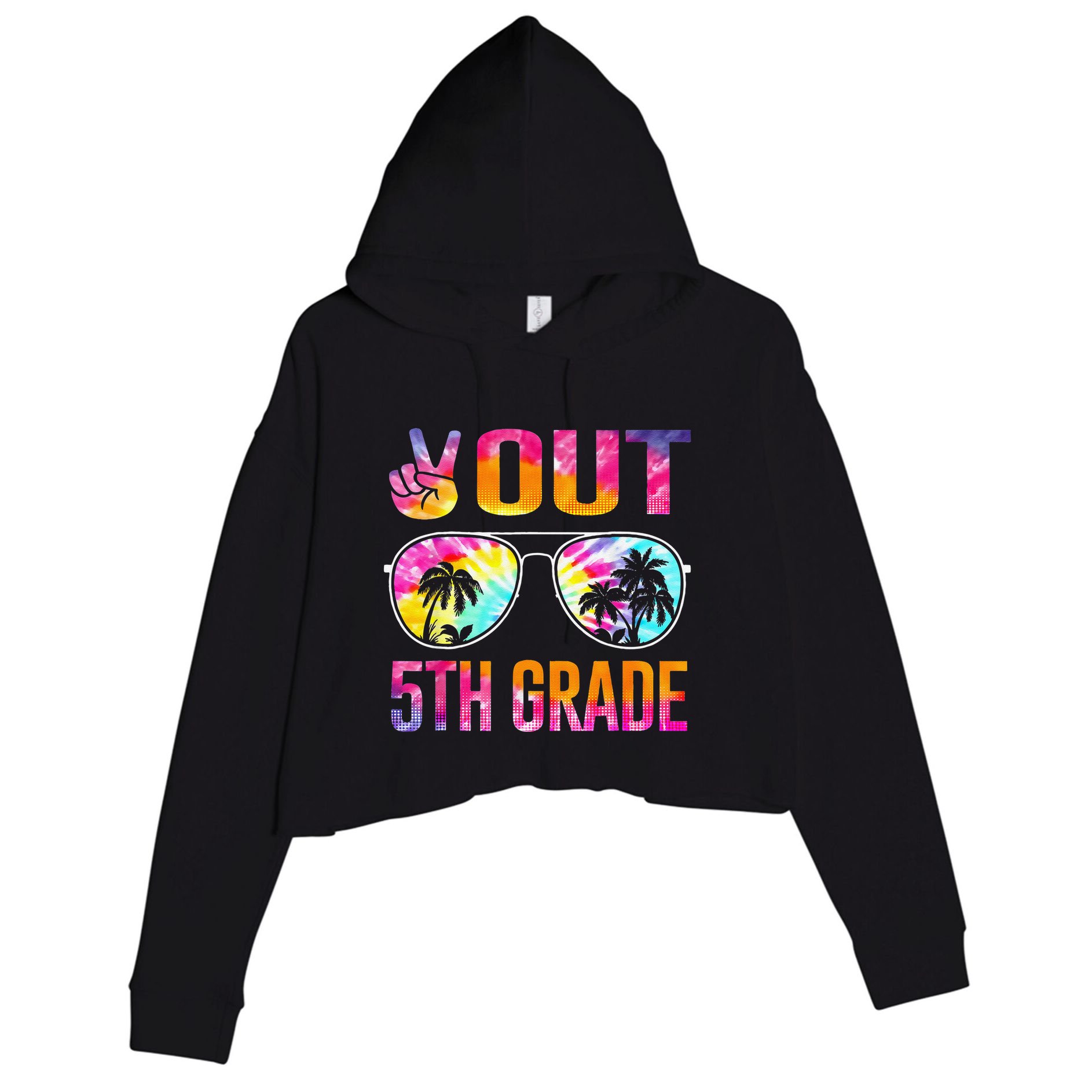 Peace Out 5th Grade Tie Dye Graduation Last Day Of School Crop Fleece Hoodie