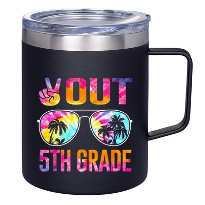 Peace Out 5th Grade Tie Dye Graduation Last Day Of School 12oz Stainless Steel Coffee Mug